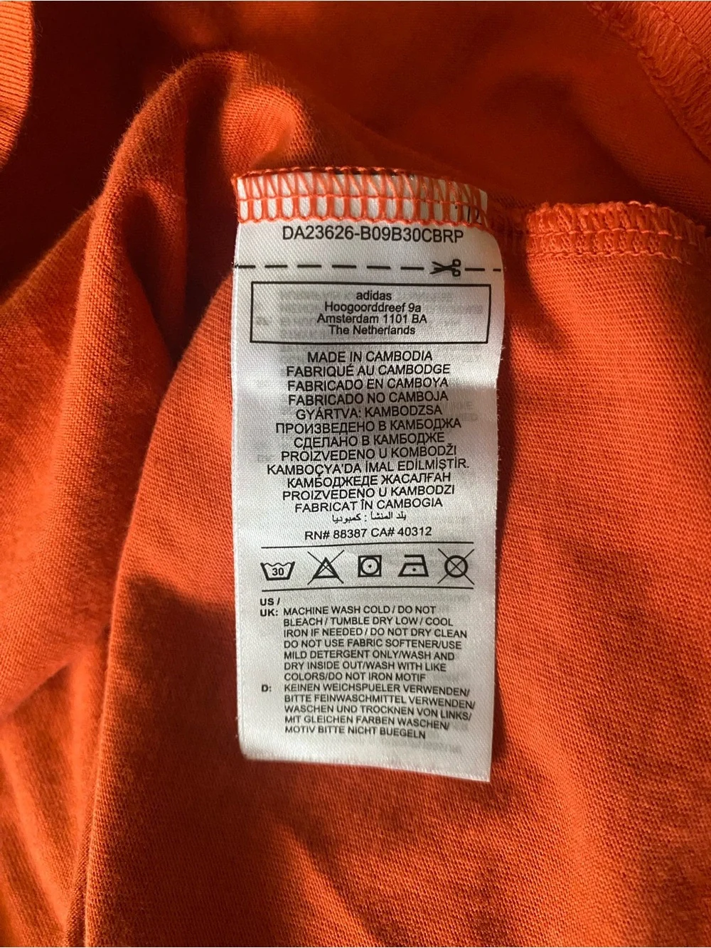 Adidas Men's Orange Graphic Print Crew Neck Short Sleeve T-Shirt Size L HS3046
